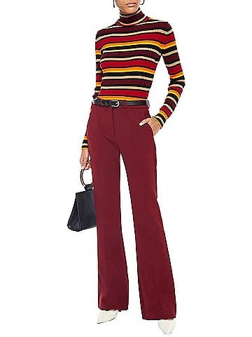 Victoria Beckham Striped Ribbed Wool Blend Turtleneck Sweater in Red (view 2)