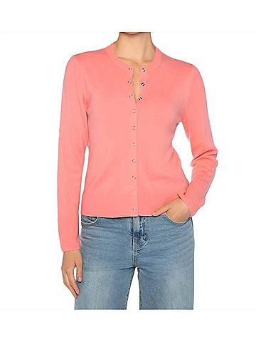 Kinross Snap And Ribbon Cardigan in Coral (view 2)