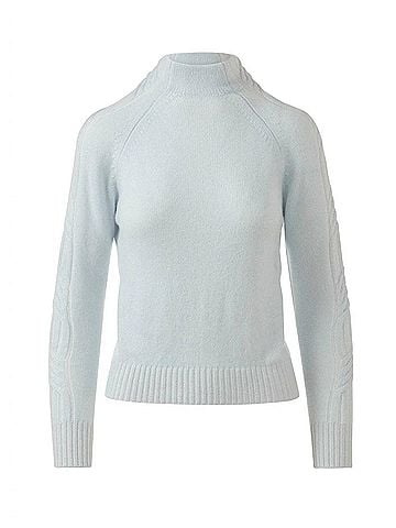 Kinross Women's Plaited Cable Sleeve Funnel Sweater in Ice Blue/Pearl (view 2)