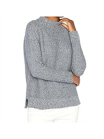 Kinross Marled Garter Funnel Sweater in Navy Multi (view 2)