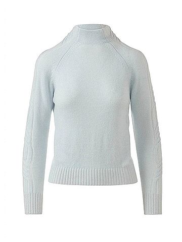 Kinross Women's Plaited Cable Sleeve Funnel Sweater in Ice Blue/Pearl (view 2)