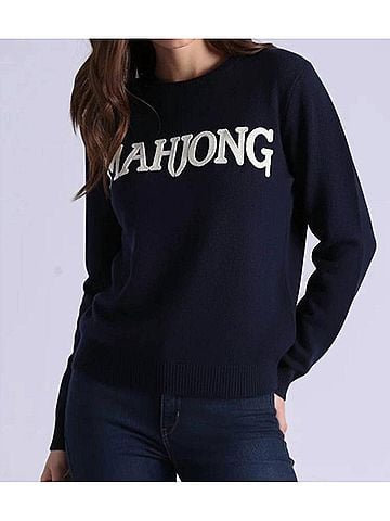 Minnie Rose Mahjong Embroidered Sweater in Navy (view 2)