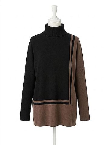 Reiss Sophia Colorblock Roll Neck Sweater in Blacktan (view 1)