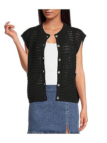 Elan Women's Cap Sleeve Cardigan in Black (view 2)