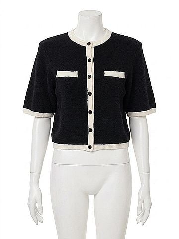 Gestuz Alpha Contrast Cardigan in Black/Ivory (view 1)