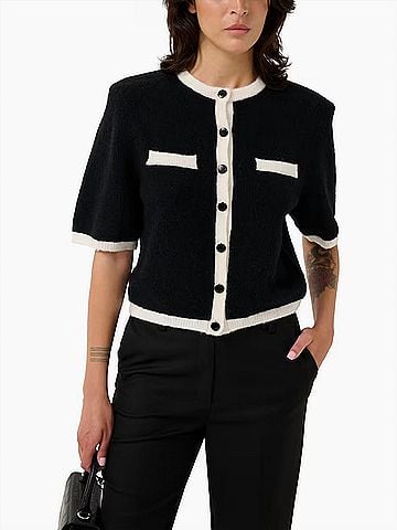 Gestuz Alpha Contrast Cardigan in Black/Ivory (view 2)