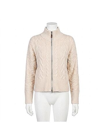 Kinross Luxe Cable Zip Cardigan in Canvas (view 1)