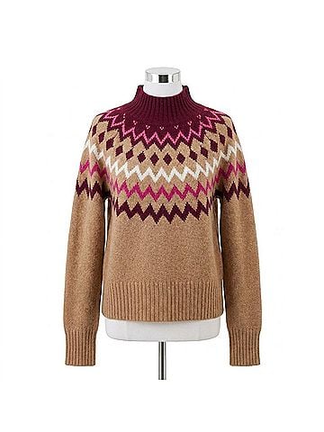 Kinross Sara Fairisle Mock Neck Sweater in Brown (view 1)