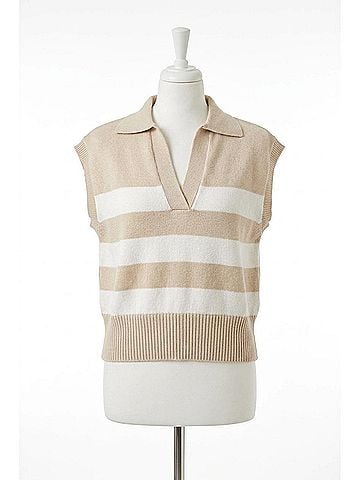 Elan Kim Sleeveless Striped Sweater in Beige Stripe (view 1)