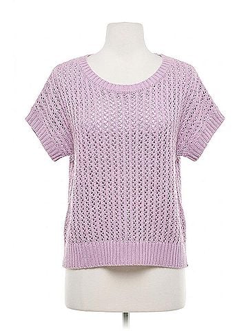 Mystree Crochet Weave Slouchy Pullover Sweater in Lavender (view 1)