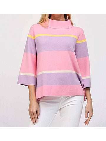 Fate Mock Neck Stripe Sweater in Pink (view 2)