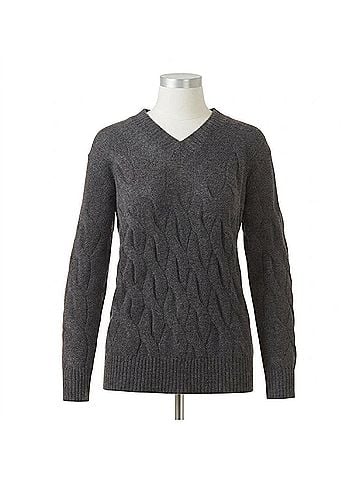 Kinross Women's Long Cable Vee Pullover in Flannel (view 1)