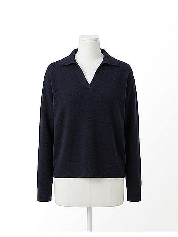 Lafayette 148 New York Split Collar Pullover Sweater in Ink (view 1)