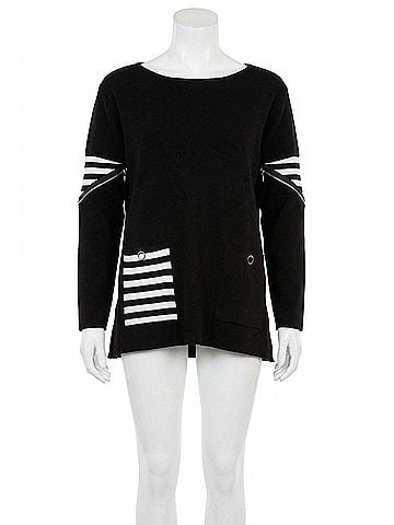 Angel Apparel Striped Pocket Poncho in Black/White (view 1)