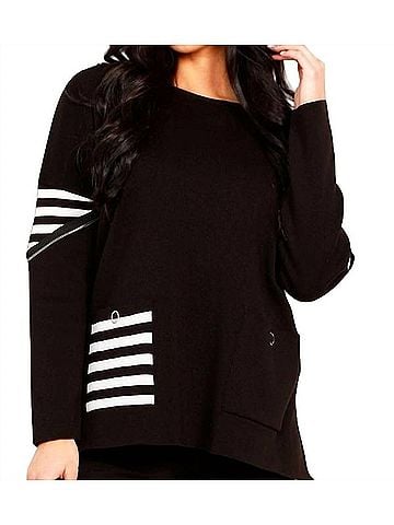 Angel Apparel Striped Pocket Poncho in Black/White (view 2)