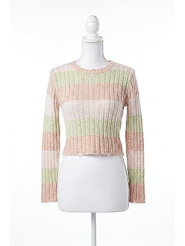 LUCCA Tulip Lghtweight Open-Knit Striped Sweater in Green Stripe (view 1)