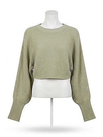 LUCCA Misha Cropped Ribbed-Knit Sweater in Moss (view 1)