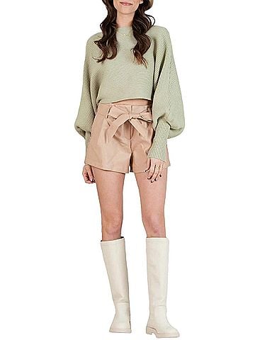 LUCCA Misha Cropped Ribbed-Knit Sweater in Moss (view 2)