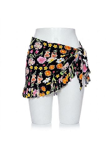 Luli Fama Luli's Secret Garden Ruffle Sarong Mini Skirt in Multicolor (view 1)