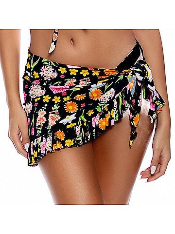 Luli Fama Luli's Secret Garden Ruffle Sarong Mini Skirt in Multicolor (view 2)