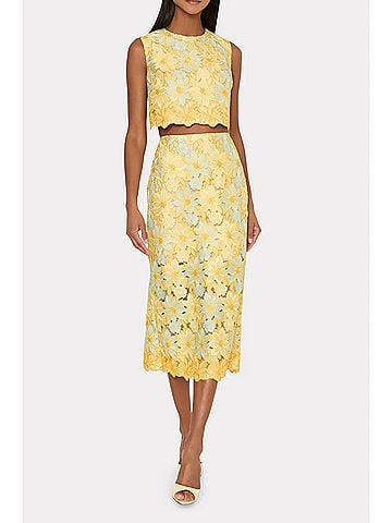 Milly Alani Lace Midi Skirt in Yellow (view 2)