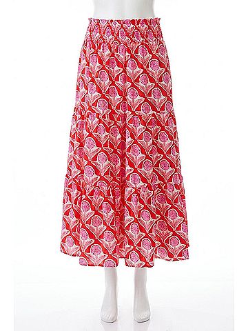 TCEC Penelope Floral Print Smocked Waist Midi Skirt in Red (view 1)