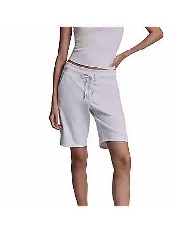 DKNY Women's Embroidered Logo Bermuda Shorts in White (view 2)