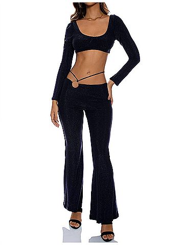 Luli Fama Low Rise Flare Pants in Black (view 2)