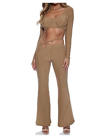 Luli Fama Low Rise Flare Pants in Brown (view 2)