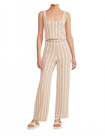 Lucy Paris Tahiti Knit Pant in Tan/Cream (view 2)
