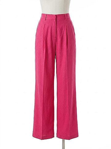 Lucy Paris Tia Linen Pleated Wide Leg Pants in Fuschia (view 1)