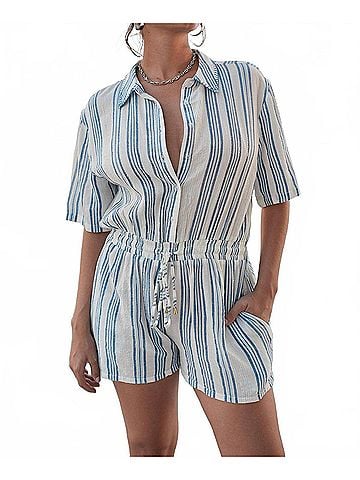 Debbie Katz Women's Sachi Romper in Blue, White, Silver (view 2)