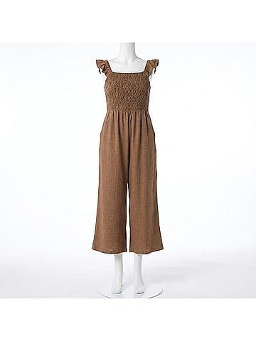 Coco + Carmen Kohde Wide Leg Smocked Jumpsuit in Cocoa (view 1)