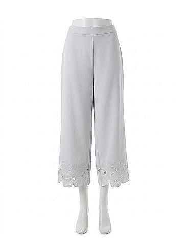 Karl Lagerfeld Floral-Hem Pull-On Pants in Soft White (view 1)