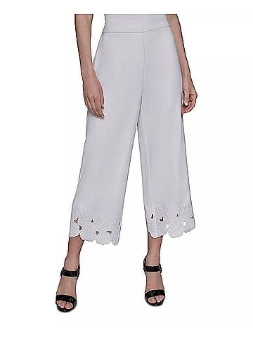 Karl Lagerfeld Floral-Hem Pull-On Pants in Soft White (view 2)