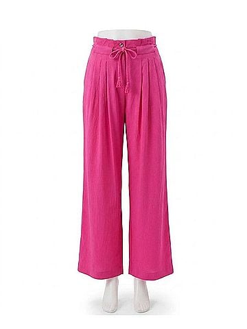 DKNY Tie-Front Wide-Leg Pants in Vivid Pink (view 1)