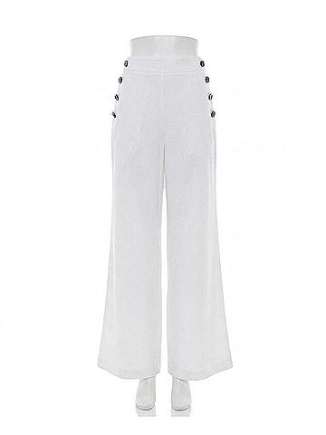 Karl Lagerfeld Linen-Blend Wide-Leg Sailor Pants in White (view 1)