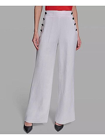 Karl Lagerfeld Linen-Blend Wide-Leg Sailor Pants in White (view 2)