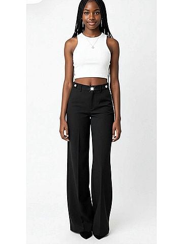 Bianco Mika Wide Trouser With Rhinestone Buttons in Black (view 2)