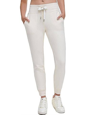 DKNY Women's Logo-Drawstring Fleece Jogger Sweatpants in Bone (view 2)