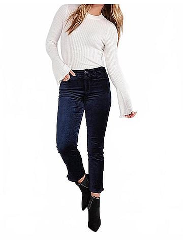 Paige Cindy Velvet Trousers in Deep Navy (view 2)