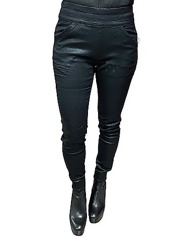 Bianco Faux Skin Flat Front Jogger Pant in Black (view 2)
