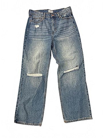 SNEAK PEEK Women's High Rise Distressed Straight Leg Jean in Blue (view 1)