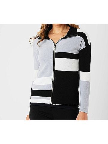 Angel Apparel Color Block Zip Jacket in Black/Multi (view 2)