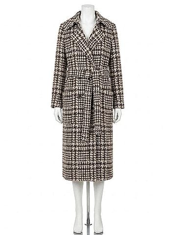 Luisa Cerano Glencheck Coat With Belt in Espresso Multi (view 1)