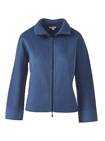 Kinross Women's Knit Trim Zip Coat in Saphire (view 2)
