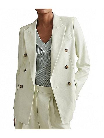Reiss Dianna Double Breasted Linen Blend Suit Blazer in Mint (view 2)