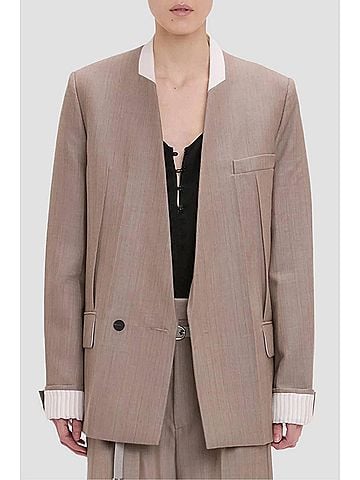 Victoria Beckham Collarless Jacket in Limestone (view 2)