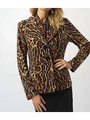 Joseph Ribkoff Animal Print Fitted Blazer Jacket in Black/ Brown (view 2)