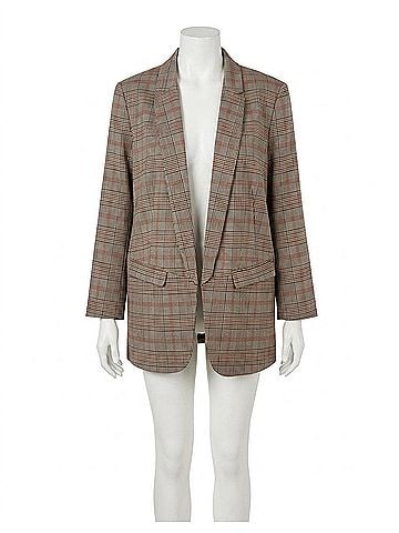 Oddi Plaid Collared Blazer in Taupe (view 1)